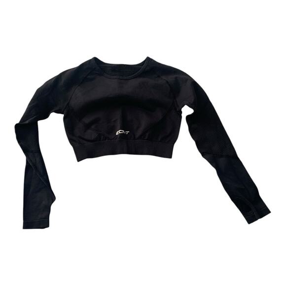 Echt women's medium crop black long sleeve work out top athletic gym lulu work o - Picture 1 of 9
